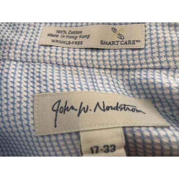 John W Nordstrom | Mens Size 17 - 33 Blue Button Up Collar Shirt Check Cuff - Picture 8 of 12